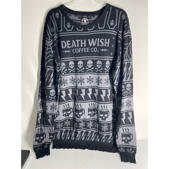 Death Wish Coffee Sweater Christmas Holiday Ugly Sweater Knit Size 2X Mens - Picture 1 of 5